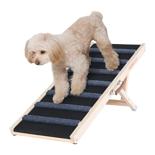 VEVOR Foldable Wooden Dog Ramp - 39.3" Long, 15"-22" Adjustable, Grooved Grip, 100 lbs Capacity, Car-Ready Ramp, 7 Crossbars Steady Climbs, 5 Height Levels for Sofas/Beds, Easy Access for Small-Large Pets