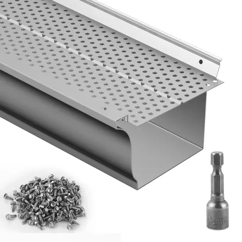 VEVOR 48x5 in Low Profile Aluminum Leaf Filter Bulk Pack, 52 PCS 208 ft Total Length, 0.157 in Hole Diameter, 0.02 in Thick Debris-Proof DIY Gutter Guard for Outdoor Rain Gutters, Ideal for DIY Users & Any Roof Type