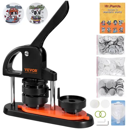 VEVOR 2.28 inch/58mm Button Maker Machine - 2.28" Metal Base, Effort-Saving Ergonomic Arc Handle Punch Press Kit, 100 Tin Up Covers, ABS Plastic Badge Maker with Mr. Panda Magic Book, Cartoon Sewing Tools, Cute But Functional Crafts Tool for DIY Fashion