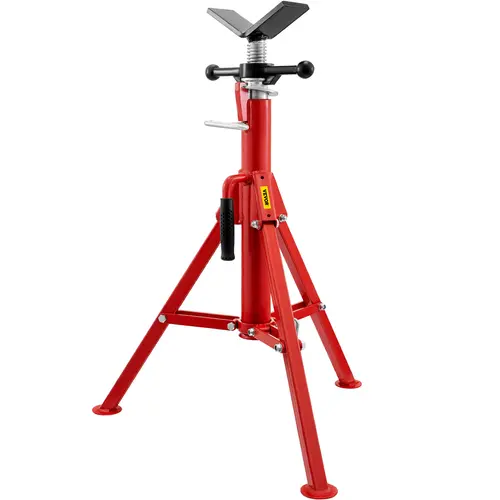 VEVOR Heavy Duty V-Head Pipe Stand Hardware, 1/8"-12" Capacity, 24"-42" Adjustable Clamp Height, 2500 lb Load, Portable Foldable Carbon Steel, Slip-Proof Rounded Pad & Handle, Metal Lateral Support, Lock, Roll Grooving Tool for Welders