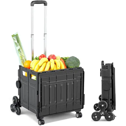 VEVOR Foldable Stair Climbing Foldable Shopping Cart, TikTokShopBlackFriday, 155 lbs Collapsible Teacher Cart, Portable Rolling Crate Handcart with Telescoping Handle & Lid, Foldable Grocery Cart Utility Cart Multipurpose
