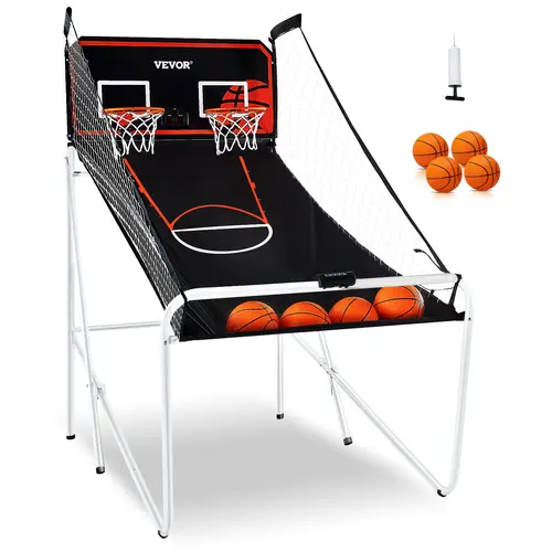 VEVOR Durable Foldable Basketball Arcade Game, 2-Player Indoor Dual Shot Sport, 4 Balls, 8 Game Modes, Electronic Scoreboard, Inflation Pump, for Adults (Black & White)