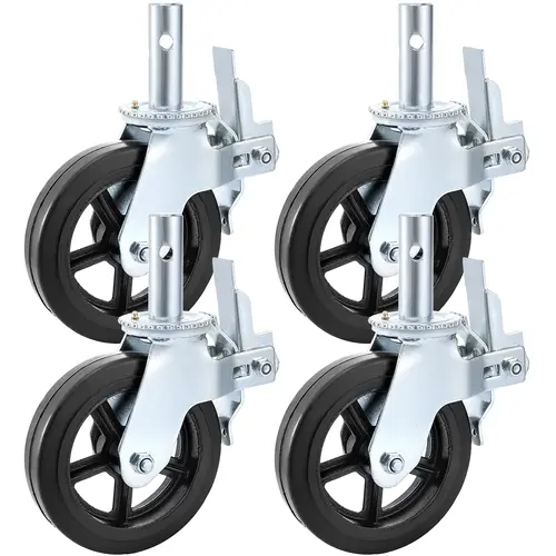 VEVOR Locking Swivel Casters (4-Pack), 8"x2" Heavy-Duty Solid Rubber Furniture Wheels, 360° Rotation, Double Lock Mechanism, Silent Roll Less Noise, Scratch-Safe Floor Protection, 1100LBS Per-Wheel Capacity (for Scaffolding, Display Equipment)