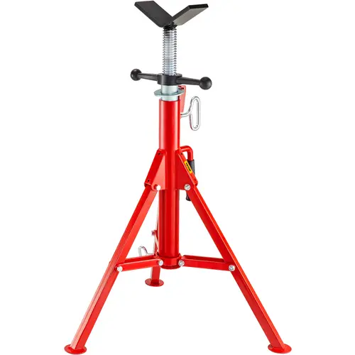 VEVOR Durable V-Head Pipe Stand, 2500lb Capacity, 28-52 in Height Set, Foldable Portable Steel Stand with Lateral Support Pad, Locking Ring & Slip-Proof Handle, Fits Pipe Sizes 1/8-12 in