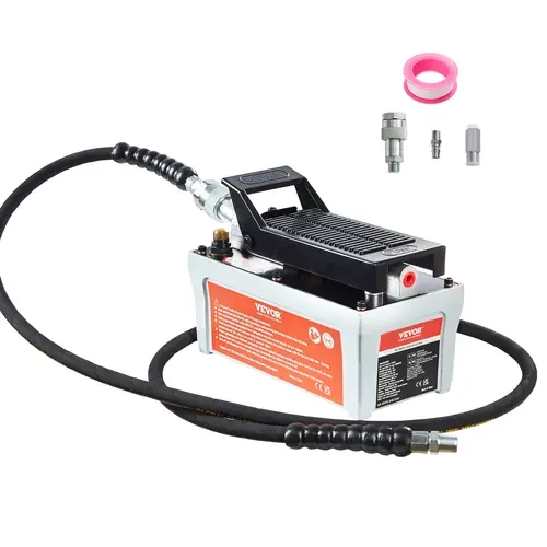 【toolupgrade】Air Hydraulic Pump 10,000 PSI 1/2 Gal ReservoirNPT 3/8" Oil OutletNPT 1/4" Inlet6.6 ft PipeFoot Actuated Hydraulic Pump Air Treadle for Auto Body Frame Machines and Pulling PostGray, 98 In³ Oil Tank, Aluminum Core