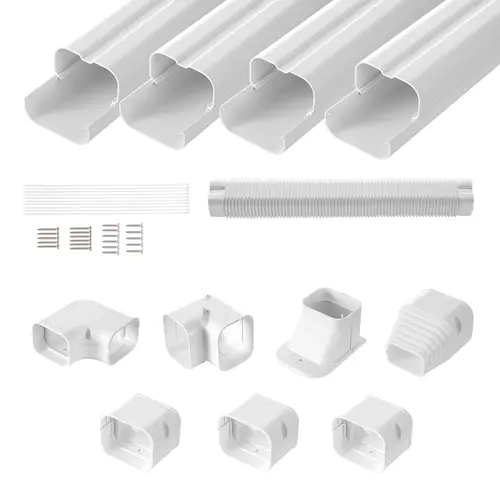 VEVOR 3-in-1 Polyvinyl Chloride+PE Mini Split Line Set Pipeline Cover, 3-in W Cut to Fit 15.8Ft L AC/Heat Pump Decorative Cover with 4 Straight Ducts, Full Components, Snap-In Design, Weather-Resistant, Easy to Install, Paintable White Aircon Accessories
