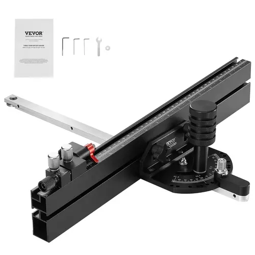 VEVOR Accurate Precision Miter Gauge Partial Kit for Table Saws, 3/4×3/8 Slot Fit, Aluminum Build, 18in Convex-Concave Grating, 15 Stops, Adjustable Spring-Loaded Plunger, Removable Disc, Textured Grip, 90° Stop Reference, for Adults Woodworkers
