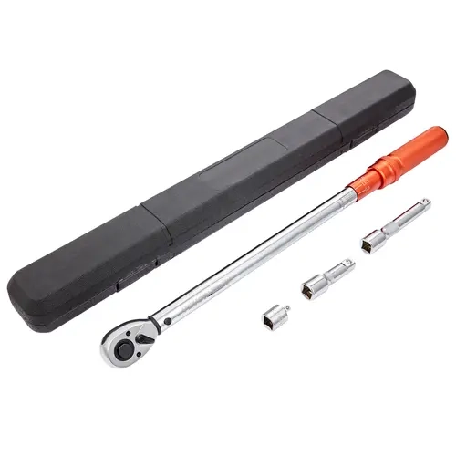 VEVOR 1/2 Inch Drive Ratchet Torque Wrench Tool Kit Set, 20-250ft.lb/34-340n.m Dual-Direction Rust-Resist Steel Chrome-Vanadium Click Wrench with Dual-Range Scales, 1/2" & 1/4" Fit Adapters+Rod, ±3% Feet/Pounds Torque Control for DIY Bolt Tightening