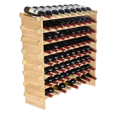 【fathersdaygift】VEVOR Sturdy 72-Bottle Stackable Modular Wine Rack8-Tier Solid Bamboo Wood Floor Freestanding Storage HolderWobble-Free Display Shelf for KitchenBar (Natural Color)