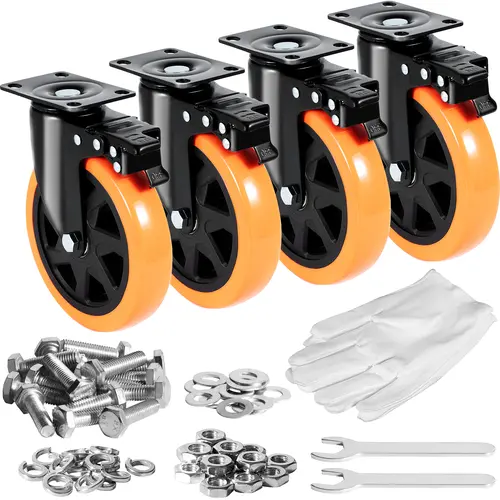 【toolupgrade】VEVOR 4-Piece 6-inch Industrial Lockable Swivel Plate Casters, 700 lbs Load Capacity Per Caster, Silent Non-Marking PVC Lockable Wheels with Dual Ball Bearings Design, for Clean Floors, Workbenches, Office Chair Wheels, Furniture Moving
