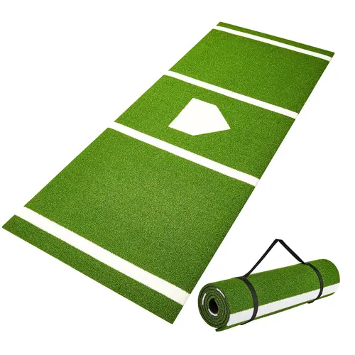 VEVOR 10x3.8 ft Portable Foldable Backyard Baseball Softball Hitting Batting Training Mat, EVA-Lined Foam Backing, Polypropylene Grass, Anti-Slip, Anti-Fade, Fall-Resistant, Easy to Carry, with Tightening Rope, Indoor Use