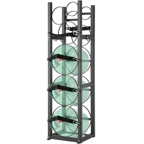 VEVOR Steel Refrigerant Cylinder Rack, 3x30lbs & 3 Small Tanks Capacity, 12.79x12.99x47.12in Adjustable Shelf Rack with Shelf & Strap, 13.6kg Lightweight Hanging Design, Pre-drilled Carriage for Installation, Organiser for Freon, Gases, Home Improvement