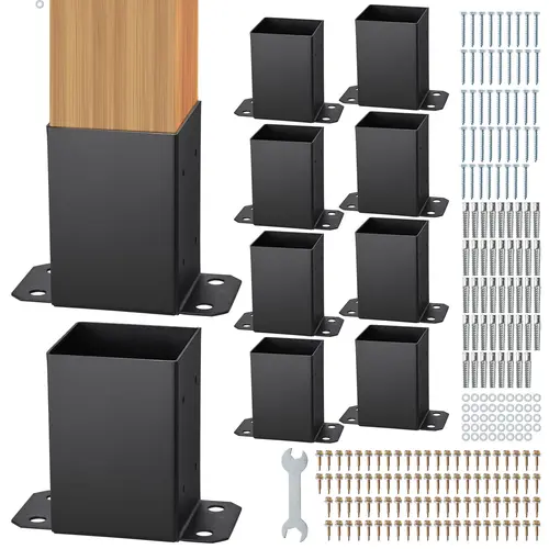 【toolupgrade】VEVOR 10 Pcs Heavy Duty Powder-Coated Carbon Steel 4x4 Post Base Brackets, Inner 3.6"x3.6" Anti-Wobble Matte Black Post Anchors for Pergola, Deck Railing Support