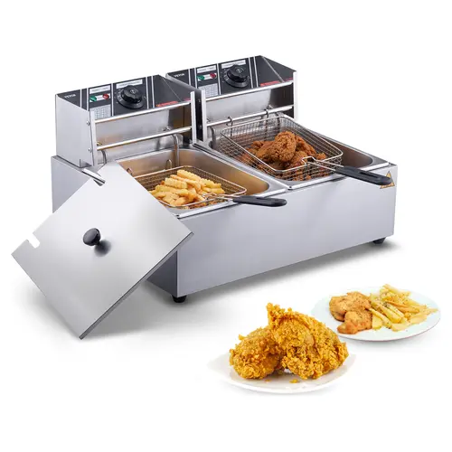 【Summerfinds】VEVOR Commercial Electric Deep Fryer - 24L (10.6 qt) Household Appliances, 3000W Stainless Steel Countertop Fryer with 2 Removable Baskets, Cool-Touch Handle, 230°C Auto Shutoff for Kitchen & Restaurant Use, Silver Home Essential