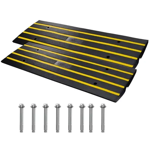 VEVOR 2-Pack Rubber Curb Ramp, 2.6" Rise Heavy-Duty Threshold Bridge (33069 lbs Capacity) with Shock Absorption, Expandable Set for Garage Curb, Driveways, Parking Lots, Easy Installation