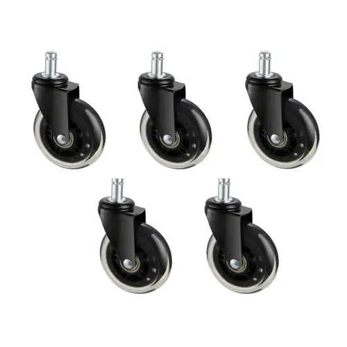 VEVOR Heavy Duty Casters, 5-Piece 3-inch Polyurethane Office Chair Casters with Dual Ball Bearings, Rust-Resistant Metal, Multi-Surface Floor-Safe PU Roll, Scratch-Safe Tread, 130 Lbs Load Capacity, Universal Fit, Enhanced Mobility