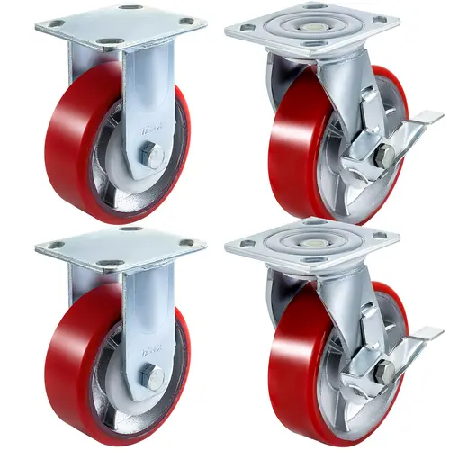 【toolupgrade】VEVOR 4-Pack Heavy Duty Furniture Moving Casters - 6"x2" Polyurethane-on-Steel Wheels, 2 Lockable Swivels, 2 Rigids, Smooth Rolling Reduces Floor Noise, Silent PU Roll, Lockable Wheels Stay Steady, Move Sofas With Less Strain