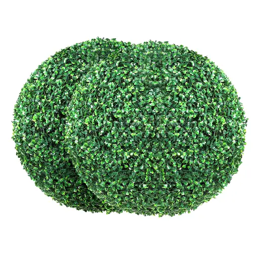 VEVOR 2-Piece 20in Round LED Artificial Boxwood Topiary Trees, All-Year Green Aesthetic Home Decor, Indoor Outdoor Decorative Garden Ornaments, Decoration Items for Living Room Backyard