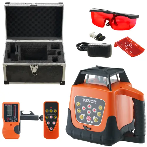 VEVOR Red Cross Line Laser Level, Commercial-Grade Hardware Optical Measuring Tool, 1650 ft Range, 360° Rotating Module, 5 Rotation Speeds, 4 Scanning Angles, IP66 Waterproof, Self-Leveling, Portable, Remote Control, Manual Mode, Included Batteries