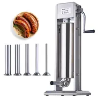 VEVOR 7L/15 lbs Manual Vertical Sausage Stuffer, Food-Grade 304 Steel Contact Kitchen Utensil, Detachable Ergonomic Handles to Reduce Arm Strain, Dual-Speed Fast/Slow Control, 5-Tube Versatility for Home Use