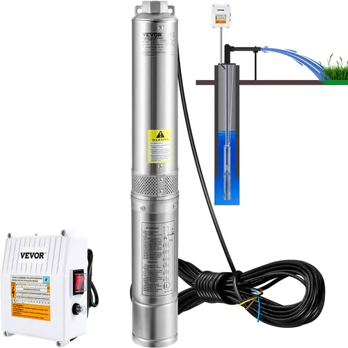【toolupgrade】VEVOR 4-Inch High Power Deep Well Submersible Pump, 3HP, 230V/60Hz, 37GPM, 640ft Head, 33ft Cord, External Control Box, Copper Motor, Stainless Steel Frame, IP68 Waterproof, Overload Safe for Irrigation System, Industrial Use, Sprinkler For K