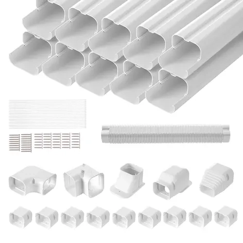 【toolupgrade】VEVOR PVC+PE Mini Split Line Set Cover, 3-in W 17.7ft L Straight Pipes (10) Full Kit, Impact Resistant, Paintable, Easy to Install, 17.4in Optimal Wire Group Protector for AC Heat Pumps, White, Father's Day Gift, Fits Small Split Systems, Wor