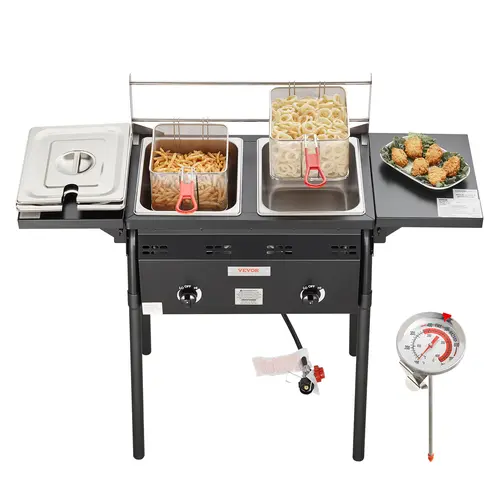 【DealsForYouDays】VEVOR Outdoor Propane Deep Fryer Double Burners Commercial Fryer16 Qt Stainless Steel Cooker with Removable Baskets & Lids & TanksOil Fryer Cart with Thermometer & RegulatorFor Outdoor Cooking,summerwins