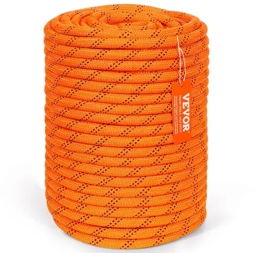 VEVOR Double Braided Polyester Synthetic Static Climbing Rope, 1/2 inch Diameter x 220 ft (20% Length Increase), 48-Strand, 8000 LBS Tensile Strength, Heat-Sealed Heat-Fused Cutting, Multi-Use for Camping, Rappelling, Swinging