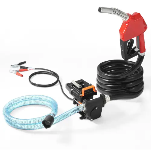 VEVOR 12V DC Portable Electric Fuel Transfer Pump, 15 GPM 1/4 HP Multi-Fuel Pump with Auto Shutoff Nozzle, Bypass Valve, 13-Foot Rubber Outlet Hose Set, 6.6-Foot PVC Inlet Hose, Cast Iron Body, Overload Safe (4-Minute Transfer Efficiency)