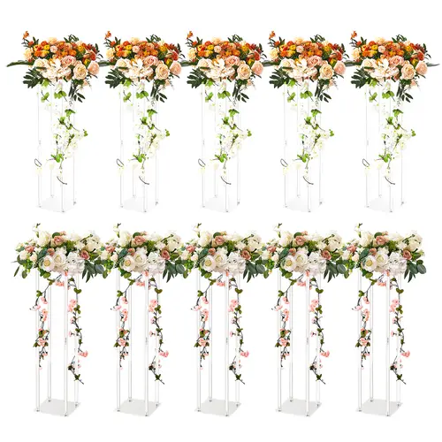 VEVOR 10-Frame Round Light-Through Acrylic Ornament Frame (23.6in) - Transparent, Stable, Sturdy Flower-Ready Stand Vase Column, Modern Elegant Decoration for Wedding T-Stage, House Decor