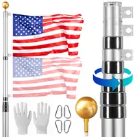 VEVOR 30FT Durable Aluminum Alloy Telescoping Flag Pole Kit with Telescopic Lock, In-Ground Mount Adjustable Outdoor Flagpole, 3 Multiple Displays, 3x5 American Flag, Silver Banners, Pro Accessories, Balls, PVC Pipes, Wind Resistance, Oxidized Finish