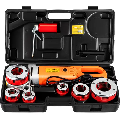 VEVOR 2300W Handheld Pipe Threading Device - 110V Copper Motor Tool Kit with 6 Carbon Steel Dies (1/2"-2"in), Pipe Clamp, Forward-Reverse Function, Reliable & Portable, Handheld Grip, Hard Case for Industrial Use