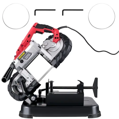 VEVOR Heavy Duty Portable Band Saw Tool, 110V 10A Power Drive, 1100W Pure Copper Motor, 5" Round Stock Cutting Capacity, 4.7" Deep Square Cut, Removable Alloy Steel Base, Variable Speed, Composite Cable, for Metal Wood Cutting