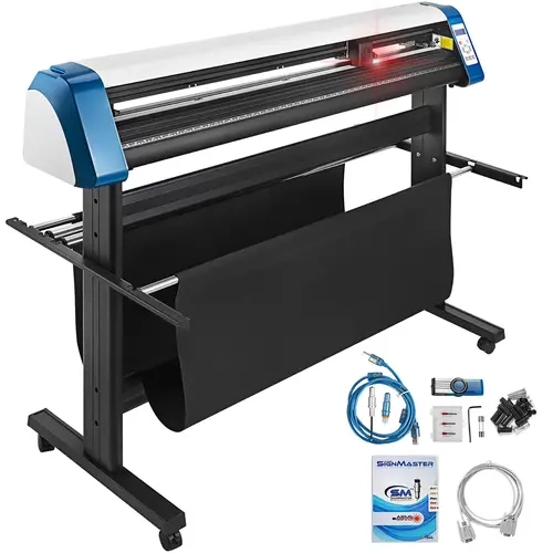 VEVOR 53-Inch Semi-Automatic Vinyl Cutter Machine with Manual Positioning, Floor Stand, Signmaster Software, Optical Eye, LED Display, LED Screen, U-Disk/USB Support, Ideal for Cutting Supplies, Car Stickers