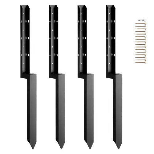 VEVOR 4-Pack Outdoor Fence Post Anchor Repair Kit, 2x2 in. Inner Diameter Hard Steel Stakes, 2" Wood Fit, 2 in. Side Width, 12" Nail Length, Corrosion-Resistant, Screws & Sockets Included, for DIY Users’ Tilted/Broken Wooden Timbers Support