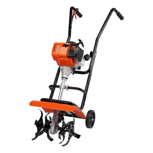 VEVOR EPA-Certified 4-Stroke 31cc Gas-Powered Garden Tiller Cultivator, 4 Adjustable Steel Tines, 100mm/3.9" Depth, 340mm Width, 5.8" Drive Wheels, Stand-Up Grip, Adjustable Skid Assembly, Continuous Operation, All Seasons Cleaner Lawn Tilling Tool