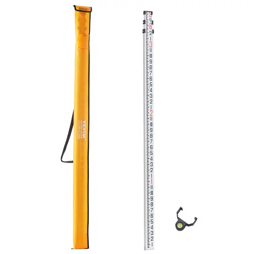 【Summerfinds】VEVOR Corrosion-Resistant Aluminum Portable Leveling Rod, 9-foot Long/2.74m, 3 Adjustable Telescopic Sections, Double-Sided Dual Scales (1/8in), Bubble Level, Carrying Bag, Ideal for Construction Job Site Parallel Alignment Checks