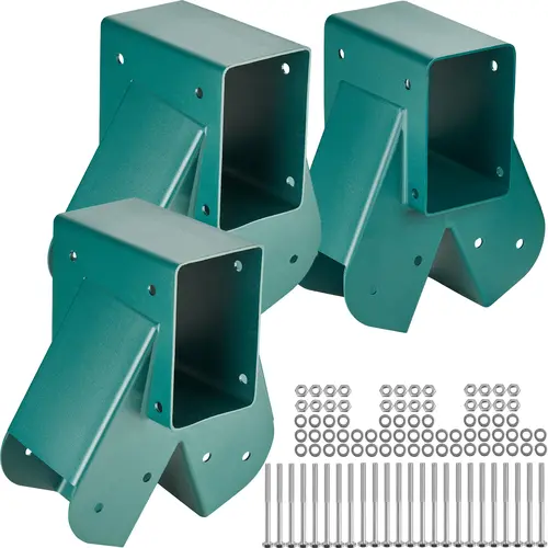 【toolupgrade】VEVOR 3-Pack Painted Carbon Steel A-Frame Middle Swing Set Brackets (3.7" x 3.7"), 24pcs Hex Cap Screws, 48pcs Washers, Hex Nuts & Mounting Hardware, Stable Wobble-Free for 4x4 Legs & 4x6 Beam, Green - Ideal for Outdoor Playground Jungle Gyms