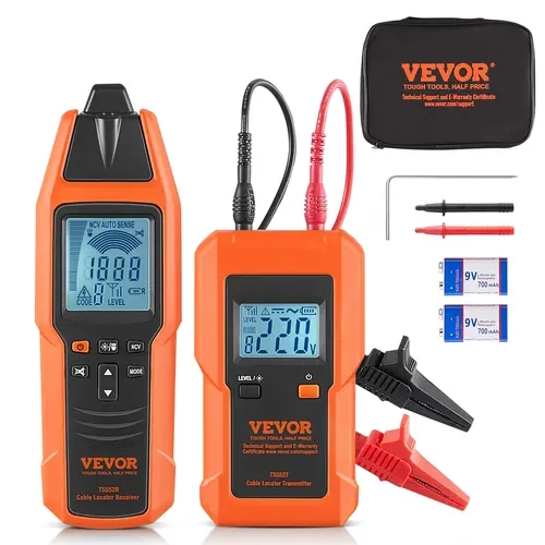 VEVOR Subterranean Wire Tracker Transmitter+Receiver with 12-600V Voltage Monitor, 8.5 ft Max Detection Depth, Circuit & Line Break Locator, 6561 ft Extension, LED Flashlight, HD LCD Screen, Sound+LCD Alerts
