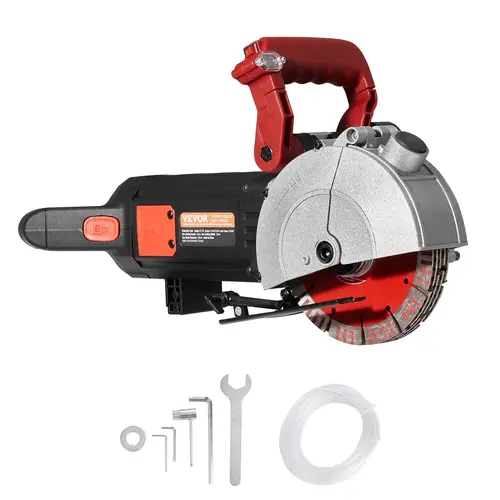 VEVOR 5800W Wall Chaser Concrete Cutter Saw, 38mm/1.5in Cutting Width, 40mm Width Option, 52mm Depth, 160mm/6.3in Blade Diameter, 5000r/min, 8 Saw Blades, Dustless 1-Time Forming Wall Slotting Machine with Water Pump & Cable Ties for Brick/Marble