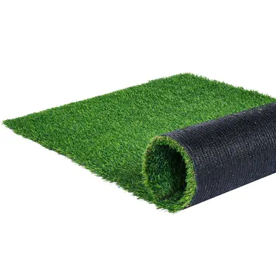 VEVOR PE Fiber High-Density Garden Artificial Grass Floor Mat, 3x5 ft 1.38" Thick Turf with Groove & Drainage Hole Design, UV-Resistant Rubber Backing, All-Seasons Dual-Purpose Mat for Outdoor Patio Lawn Decoration, Indoor Entryway Dog Scraper