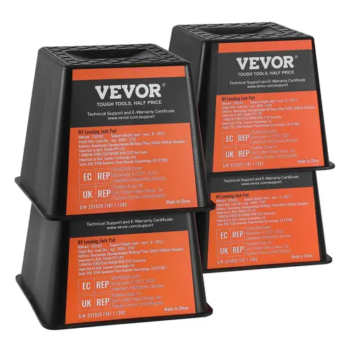 VEVOR Trailer Jack Block 4-Pack, 6000 lbs Capacity Polypropylene Vehicle Stabilizer, Anti-Slip Stackable Effortless Leveling for Tongue Jack, Post Feet, 5th Wheels, Motorhomes (Camping Travel Accessory)