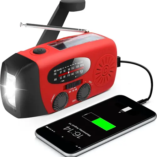 Running Snail Original Hand Crank Solar Powered Radio - 2000mAh Rechargeable Emergency NOAA Weather Radio, 3.5 mm Jack, 5*2.4*1.8 Inches, AM/FM, SOS Alarm, LED Flashlight, USB Charge, TF Card Playback, Portable Survival Gear For Hurricane Power Outage