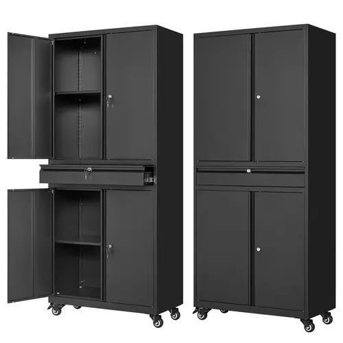 Letaya 72-in Lockable Drawers Cabinet - Heavy-Duty Cold-Rolled Steel Plate Unit with Detachable Rollers, 4 Door Locks, Adjustable 120lb Shelves, Moisture-Proof Rust-Proof, Assembly Required for Office Home Organization