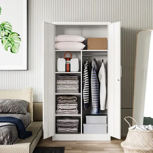 Letaya 72in Tall Lockable Metal Floor Cabinet - Solid Steel Wardrobes, Modern Compartmentalized Freestanding Closet Storage with Shelves, Safe Storage Cupboard for Home Office Small Spaces