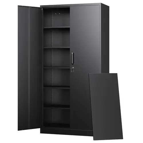 Letaya Lockable Metal Storage Cabinet - 72"h x 36"w x 18"d, 5 Shelf Levels, 71" Counter Height, Adjustable, Heavy Gauge Steel, Rust-Resist Coat, 41 kg, 6 Floors, Requires Assembly, for Home Office, Garage