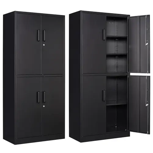 Letaya Sturdy Metal Storage Cabinet - 2-Lock 4-Door Steel Cupboard with Adjustable Shelves, 2 Shelves Fit Mixed Items, Freestanding Organizer for Warehouse, Basement, Kitchen Pantry