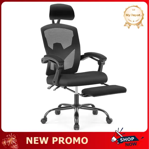 MyDepot Modern Sturdy Mesh Material Home Office Chair - High Back, 360° Smooth Swivel, 5-Star Steady Rolling Base, Adjustable Headrest, Pneumatic Height Adjustment, Seat Lock, Tile/Wood Smooth Casters, 275lbs Weight Limit, Optional Footrest