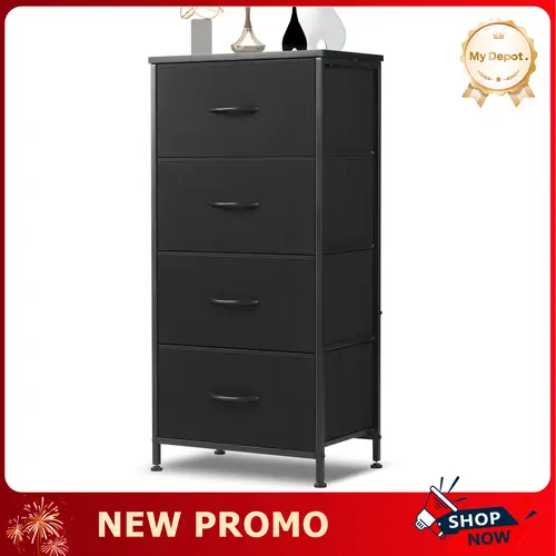 MyDepot Sturdy Rectangle 4-Drawer Stackable Fabric Dresser – Wooden Top, Metal Frame, Easy-Pull Design, Anti-Tip Accessories, Chest of Drawer, Entryway Cupboard, Nursery & Bedroom Furniture, Tall Fabric Unit