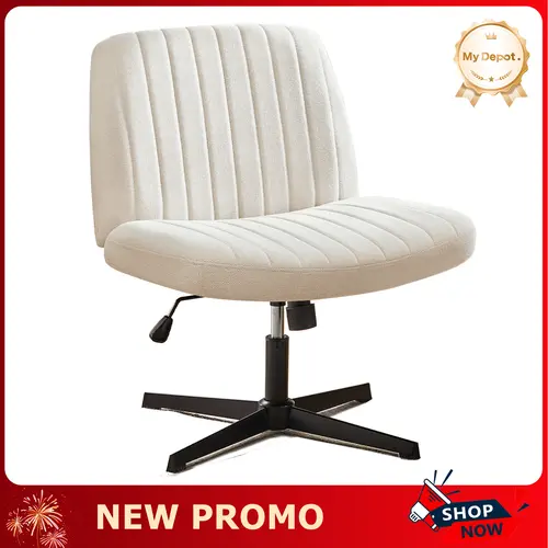 MyDepot Sturdy Modern Armless Criss Cross Chair - Office Furniture, 360° Swivel Move, 15.94-19.69in Height Adjustable Cushion Wide Seat, Leather/Fabric Computer Task Chair, Optional Wheels/Color, Requires Assembly (Home Office Use)